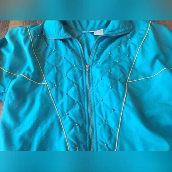 Vintage 80 90s Blair Boutique Windbreaker 2 Piece Set M Stud Blue Gold High Neck - Picture 3 of 10